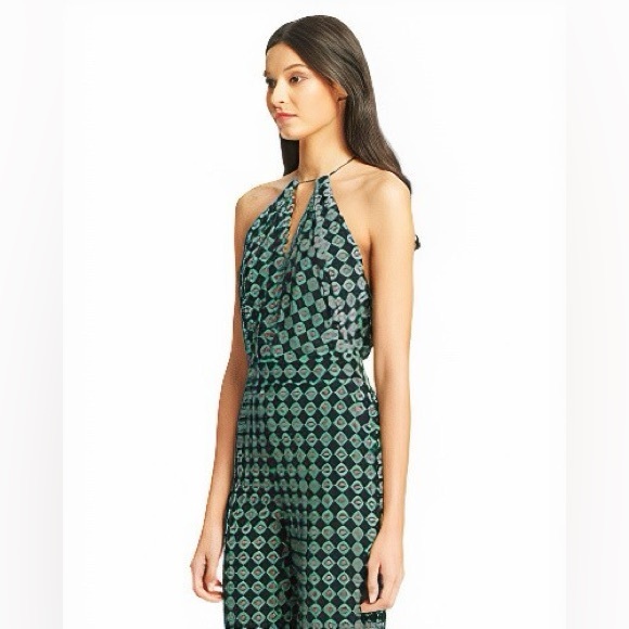 Diane Von Furstenberg Ireland green printed jumpsuit size 2 - Picture 2 of 14